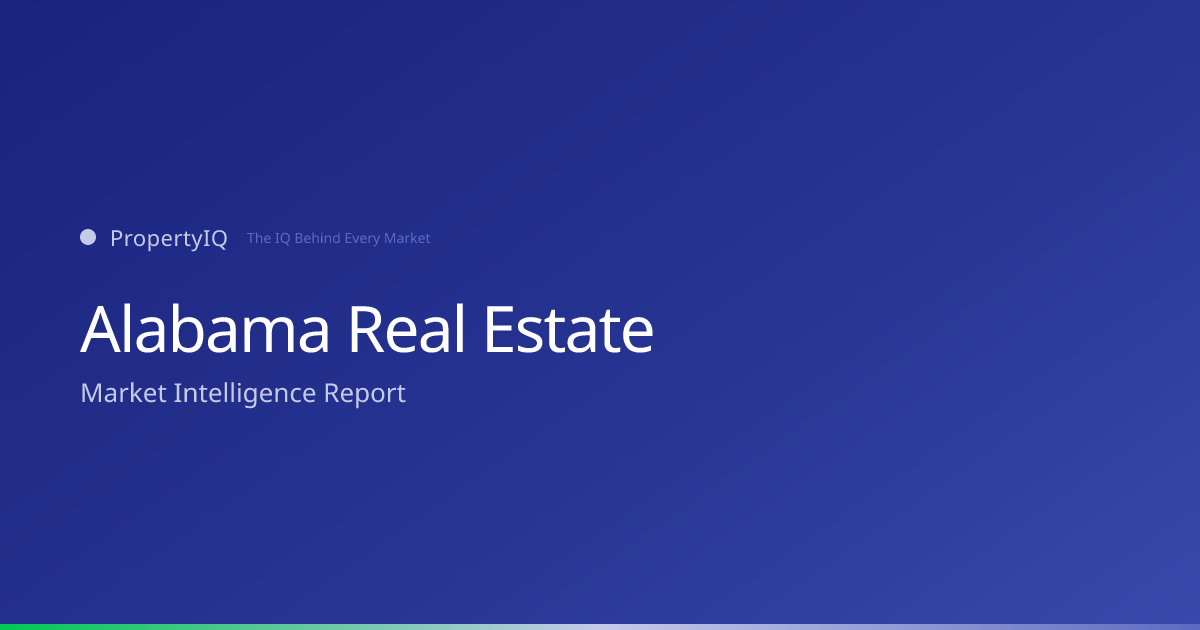 Alabama real estate market overview from PropertyIQ — compare PropertyIQ demand scores, home prices, and rental trends across every metro and county in Alabama.