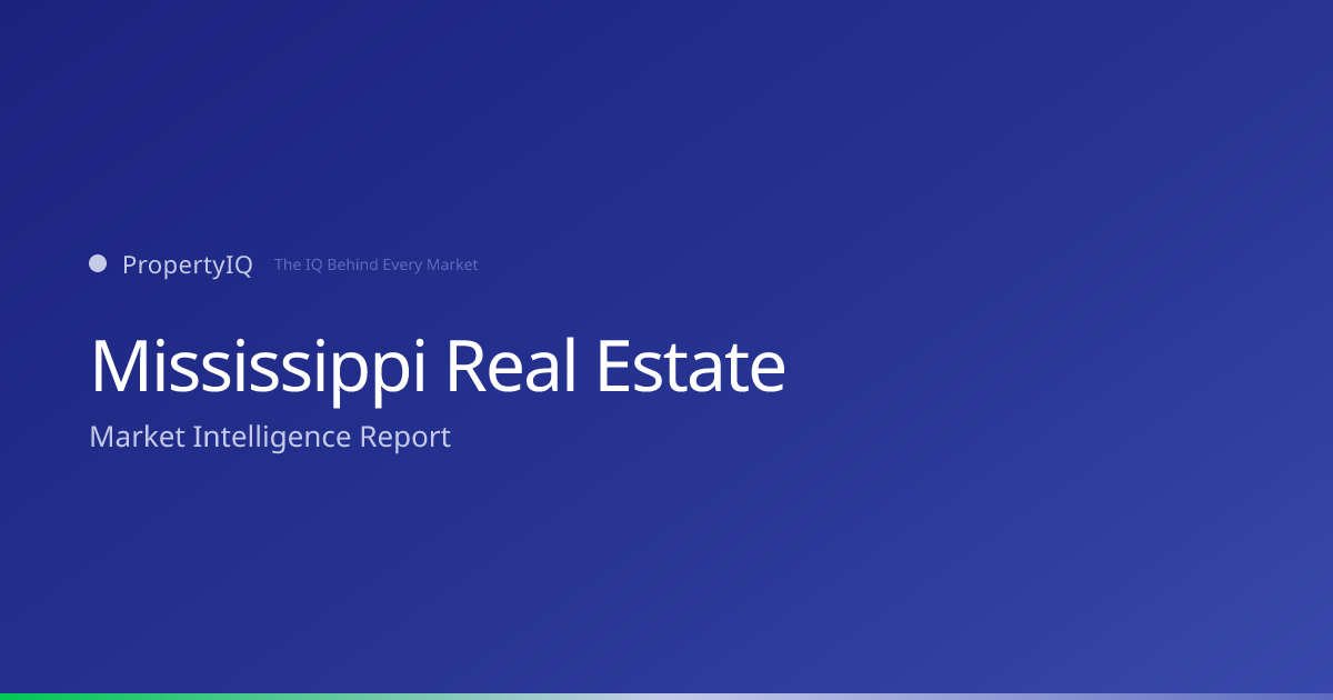 Mississippi real estate market overview from PropertyIQ — compare PropertyIQ demand scores, home prices, and rental trends across every metro and county in Mississippi.