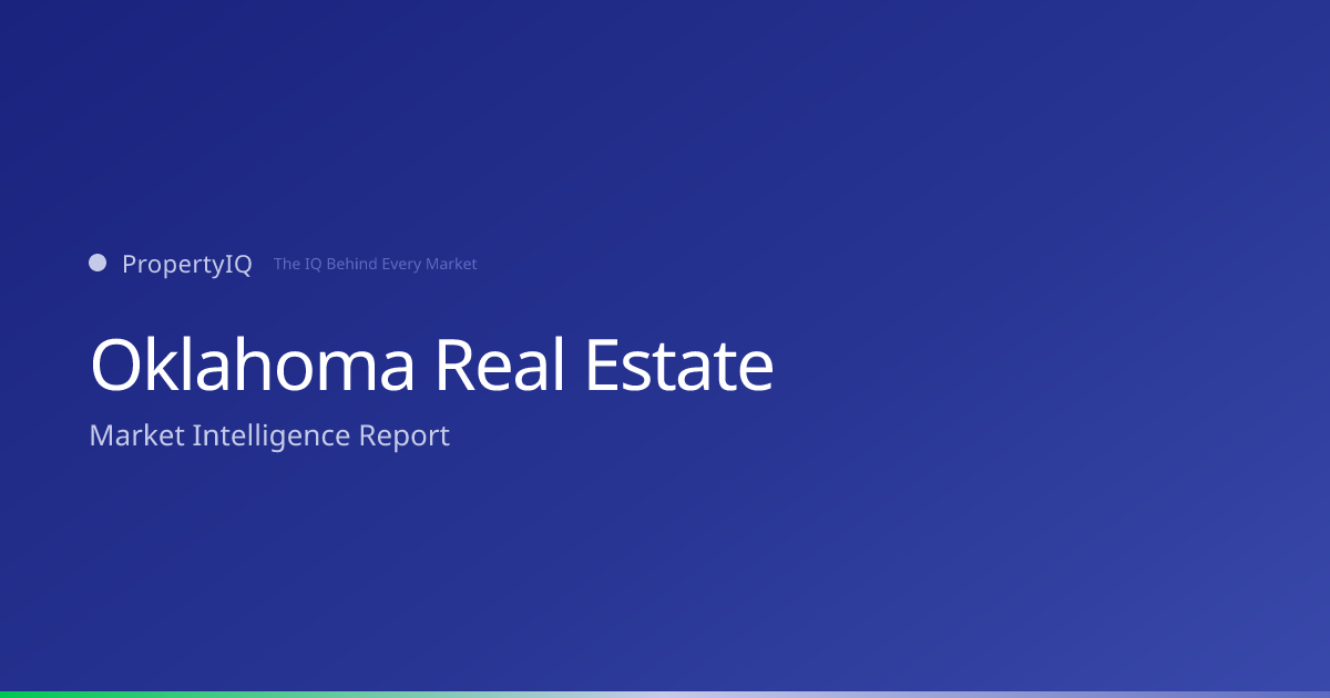 Oklahoma real estate market overview from PropertyIQ — compare PropertyIQ demand scores, home prices, and rental trends across every metro and county in Oklahoma.